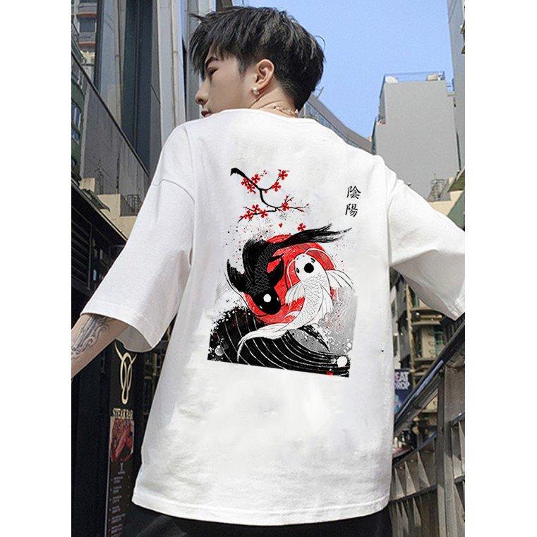 [Hoàn Tiền 15%] Áo thun tay lỡ unisex họa tiết cá chép phong cách Nhật Bản vải dày mịn TEET2472