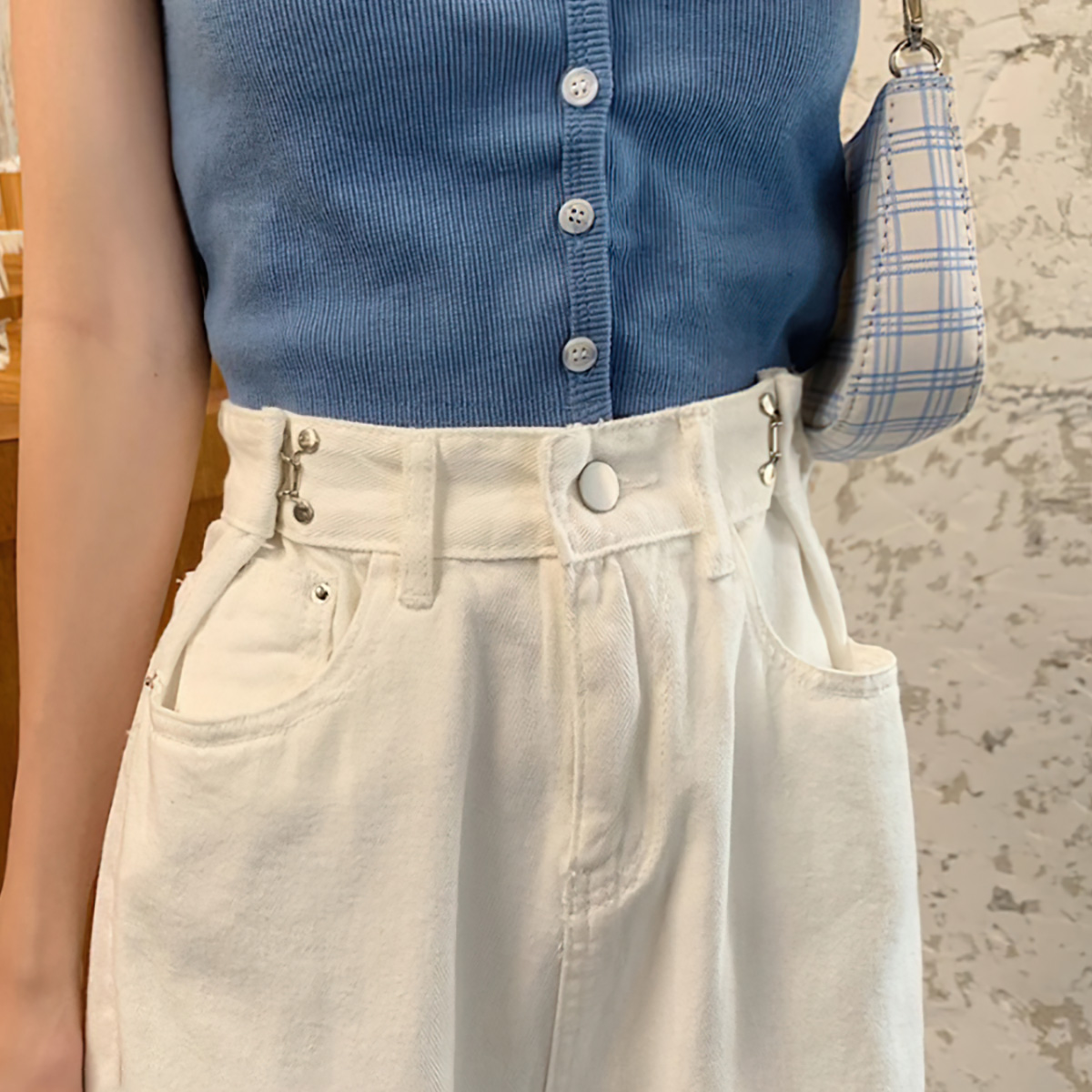Adjustable Metal Buttons Applique Colorful Jeans