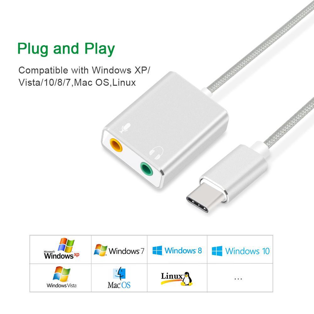 Cáp chia Mic và Loa từ cổng USB Type C - Sound card USB Type C 7.1