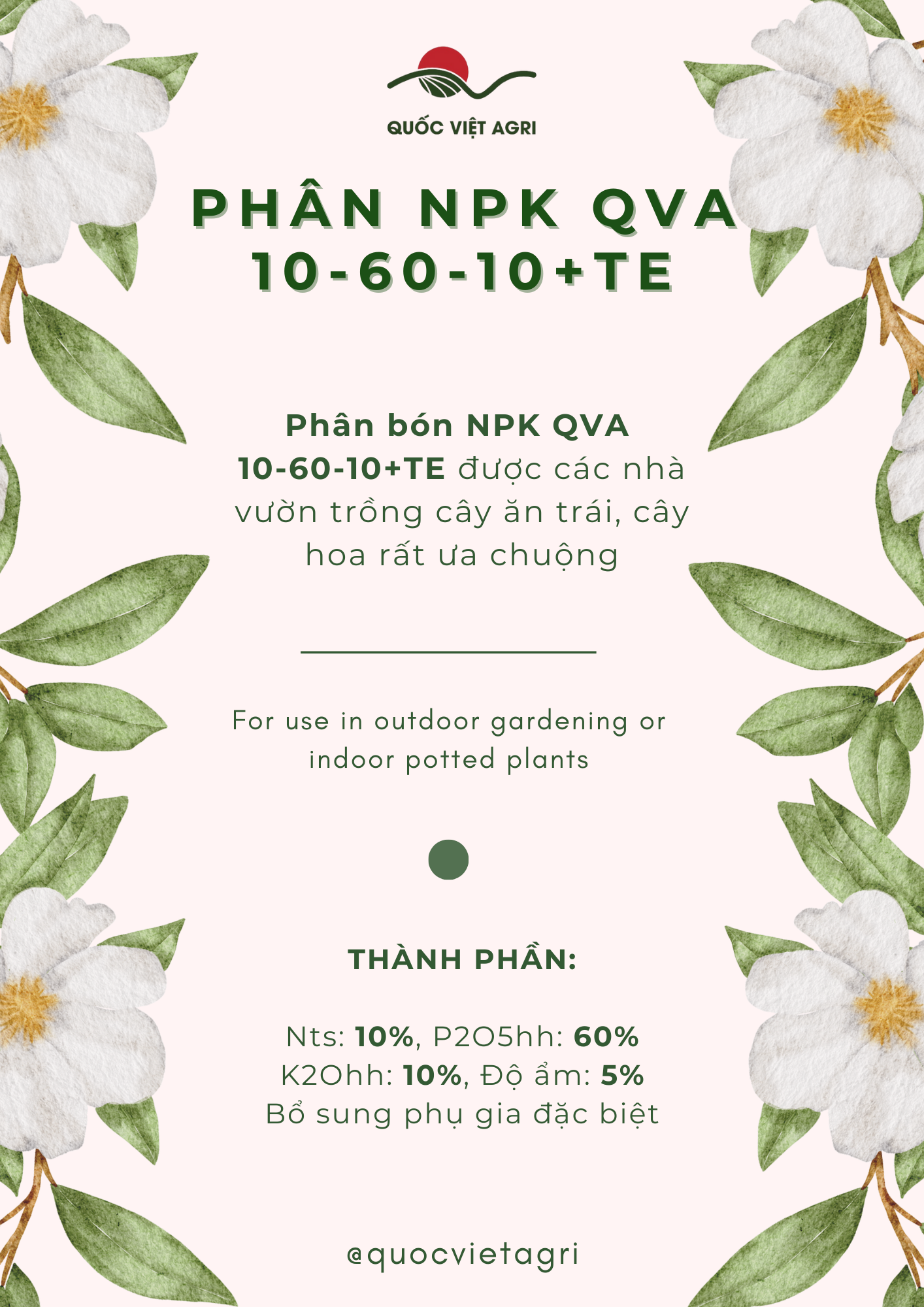 Phân bón hỗn hợp NPK QVA 10-60-10+TE (hộp 1KG)