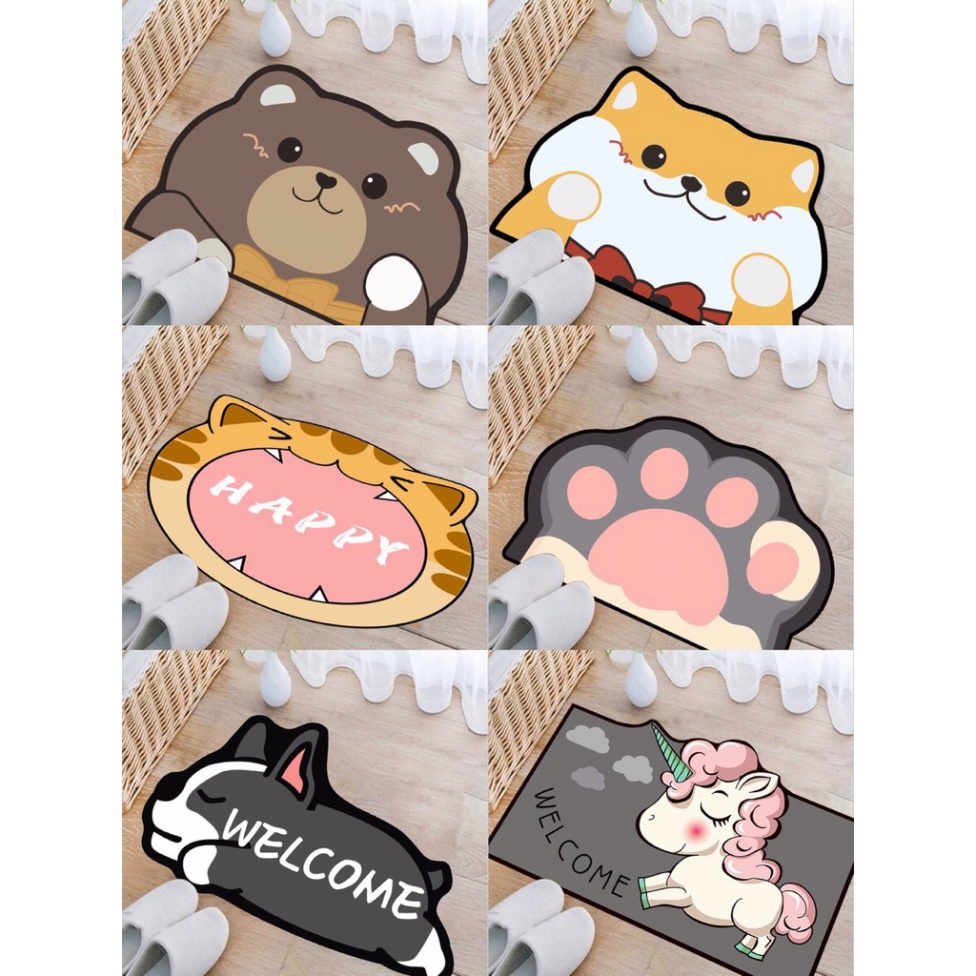 Thảm chùi chân chống trượt 3d hình thú cute mẫu mới