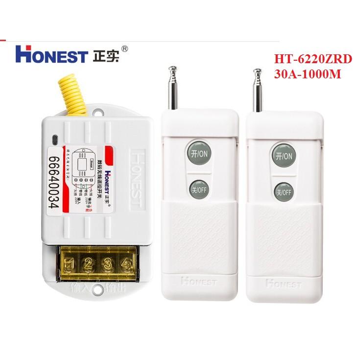 Bộ công tắc điều khiển từ xa HONEST 1Km 30A/220V 6220ZRD, công tắc điện thông mình, công tắc wifi, công tắc bật tắt máy bơm,ổ cắm điều khiển từ xa
