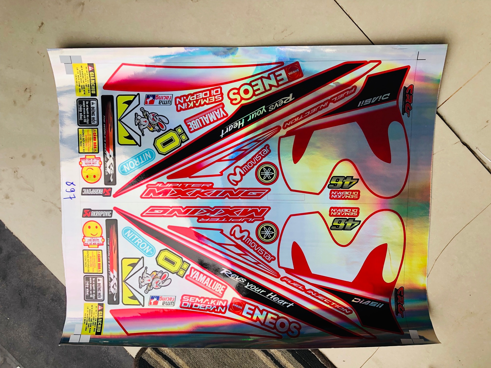 Tem rời exciter 150 Movistar dán xe đỏ Crom titan 7 màu