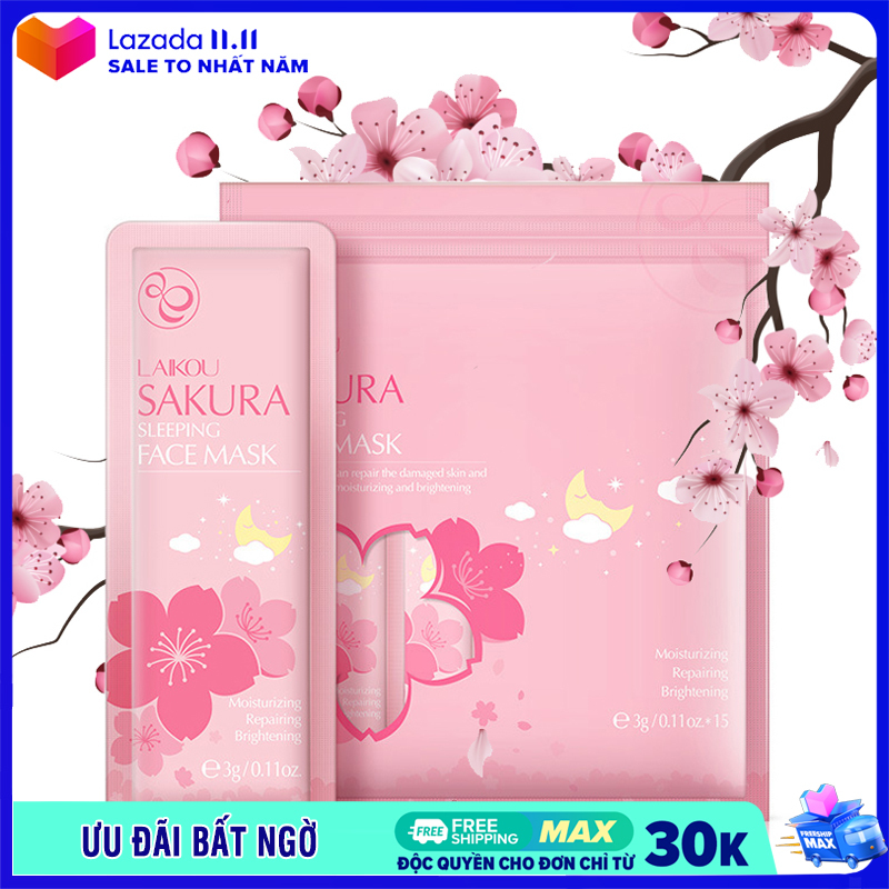 Túi 15 miếng lẻ Mặt nạ dưỡng da tinh chất hoa anh đào và tảo biển LAIKOU mặt nạ ngủ hoa đào sáng da tái tạo phục hồi da mặt nạ chống lão hóa da mặt nạ ngủ dưỡng ẩm XP-MN231 giá rẻ