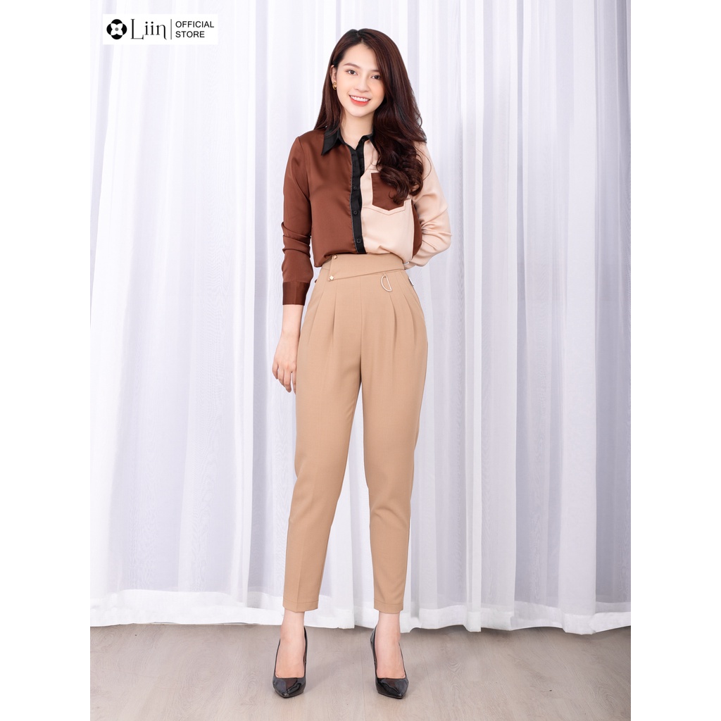 Quần baggy nữ, form công sở cách điệu đai chữ D thời thượng liin clothing Q3574