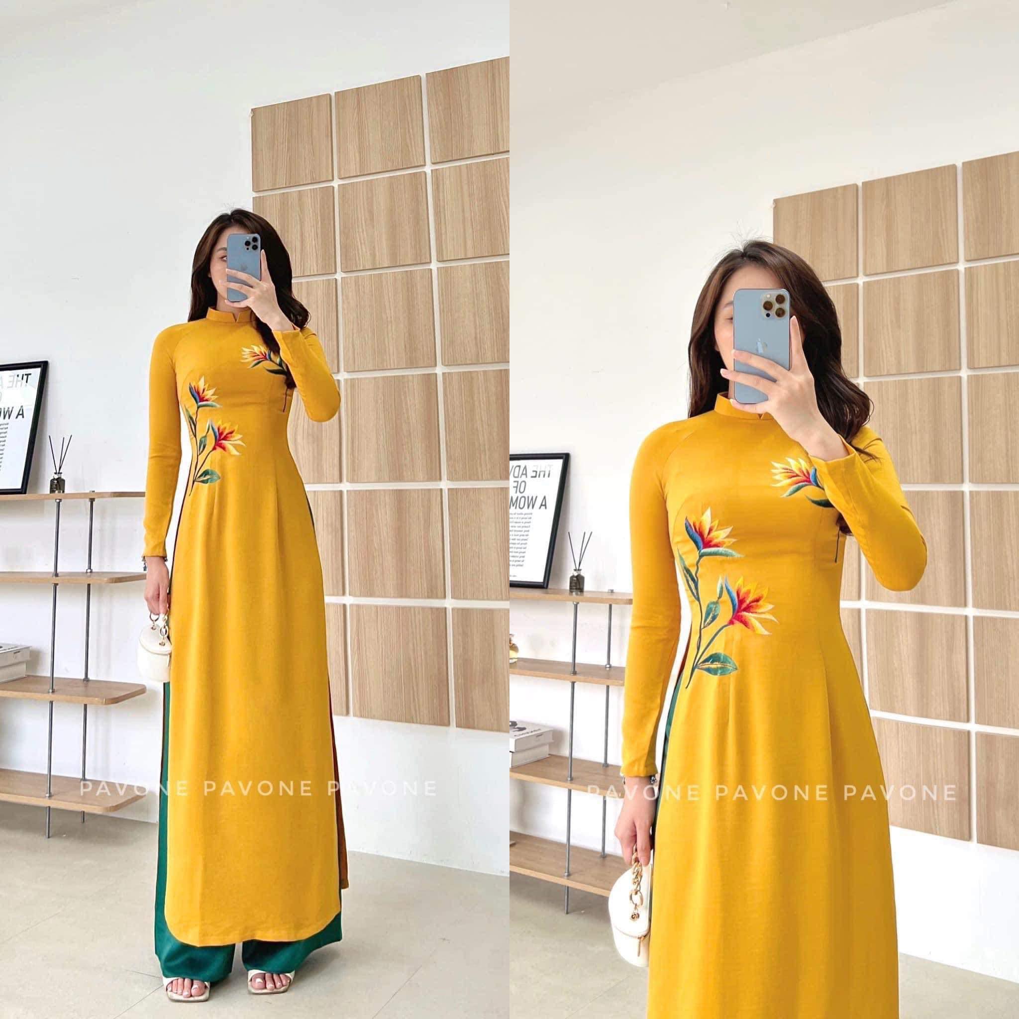 Áo dài lụa tây thi thêu cao cấp đủ size