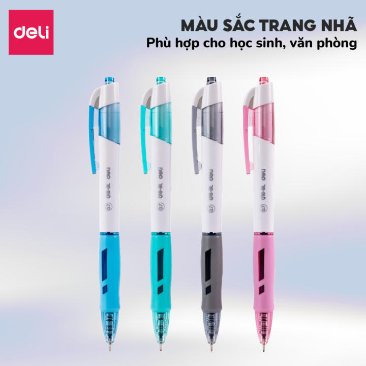 Combo 10/20 Bút gel bút bi nước mực xanh ngòi 0.7mm Deli - Bút bi bấm mực gel ngòi cải tiến viết êm nhanh khô cho văn phòng học sinh