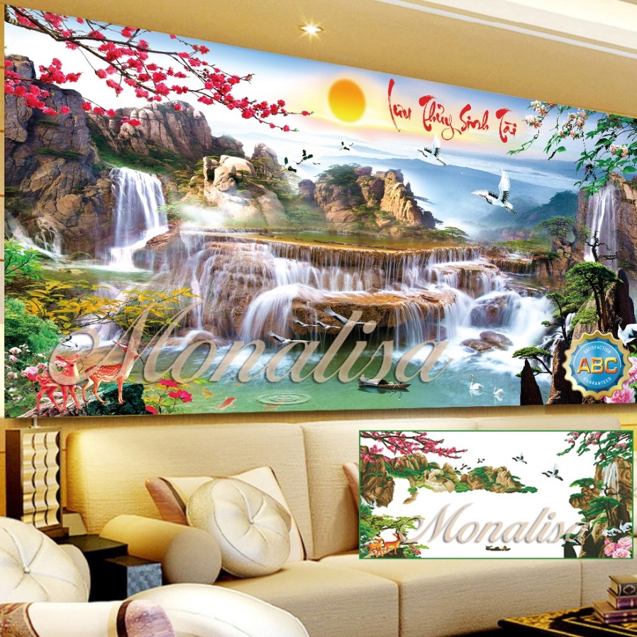 Tranh đính đá phong cảnh Lưu thủy Sinh Tài (160x70cm)