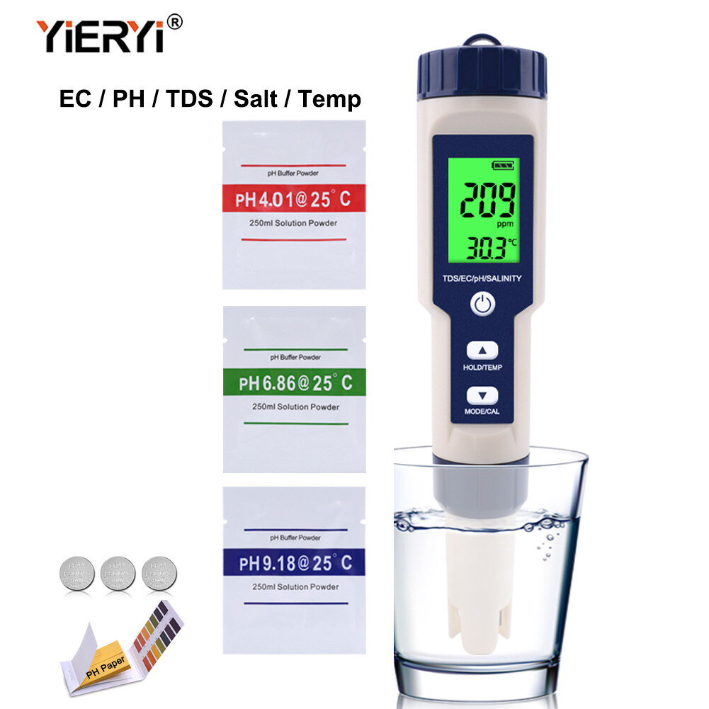 【Bút Kiểm Tra Chất Lượng Nước 5 Trong 1】Máy Đo Độ Mặn Và Độ PH 5 Trong 1, Đèn Nền Đo Độ PH/TDS/EC/Độ MặN/Nhiệt Độ
