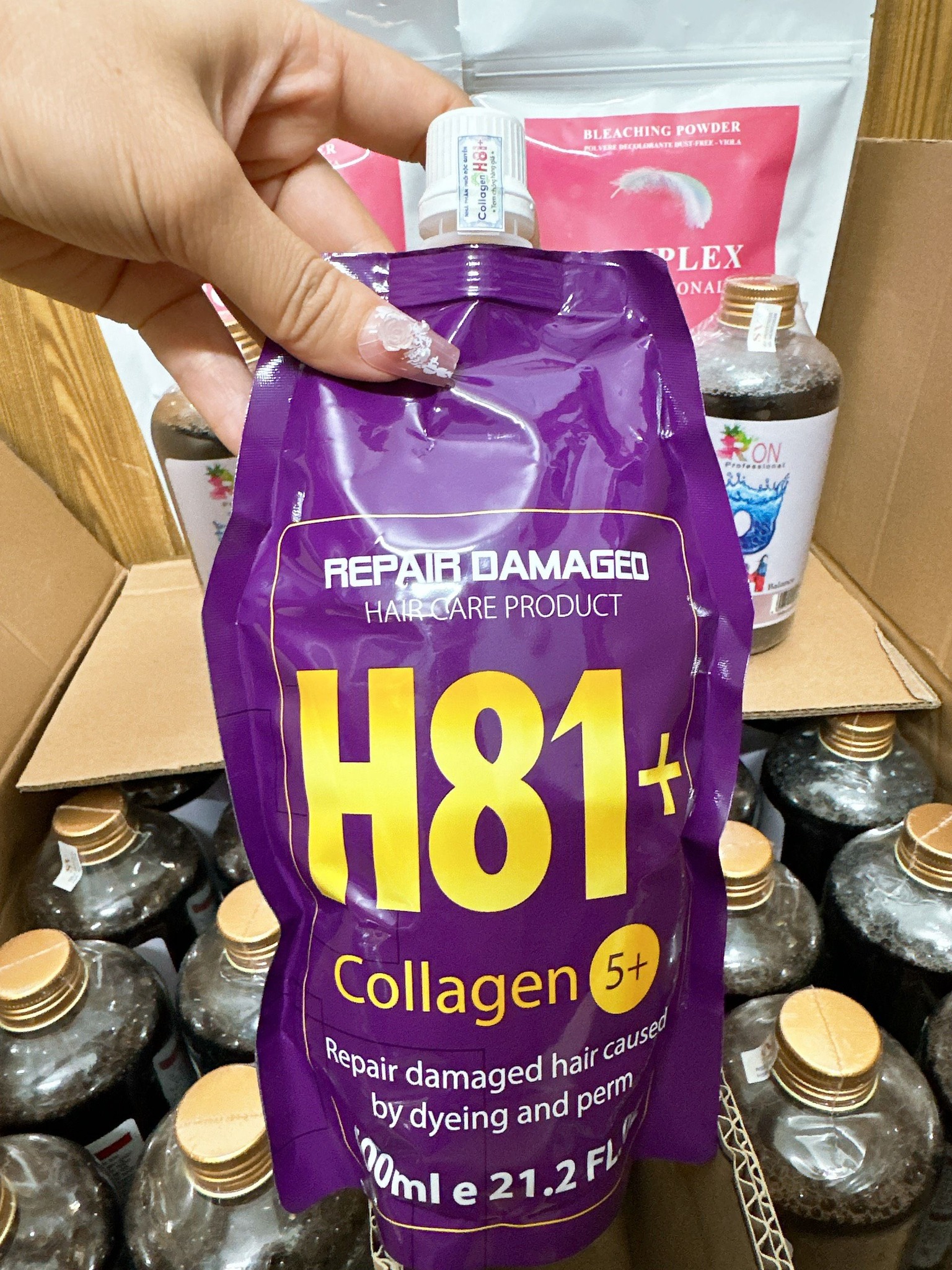 Kem Hấp dầu xả tóc hàng ngày phục hồi H81 plus colagen phục hồi hư tổn khô xơ bóng mượt chăm sóc tóc túi 600ML