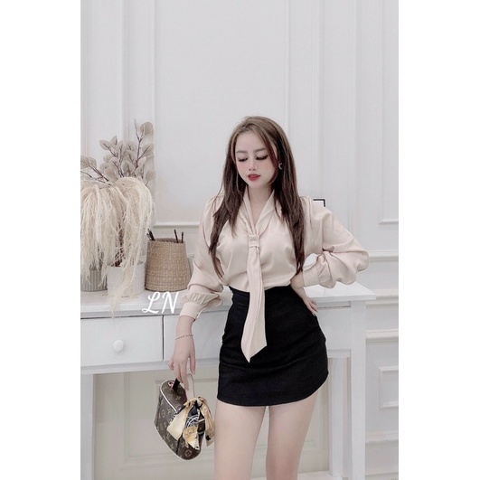 Áo sơ mi lụa vạt nơ - áo sơ mi công sở