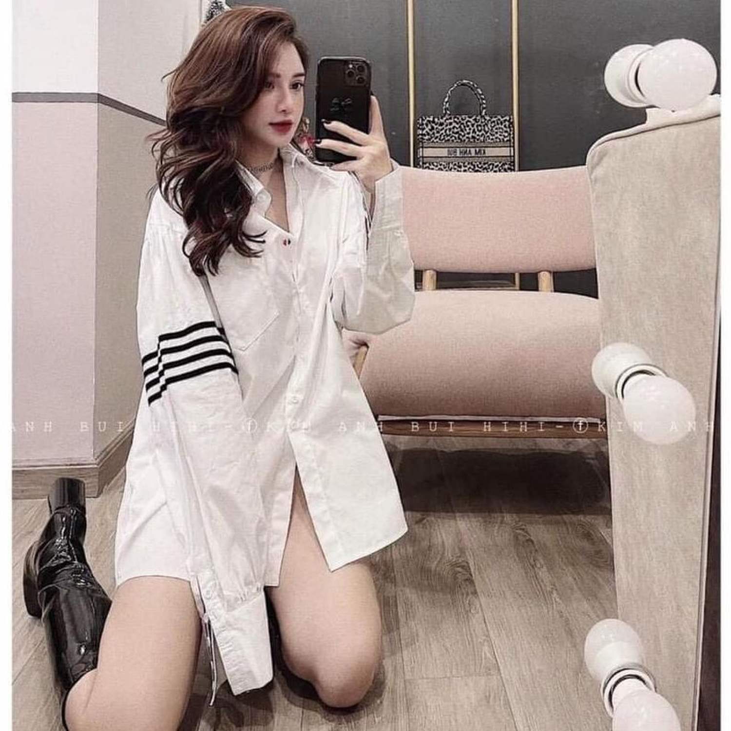 Áo sơ mi thom sọc tay form thụng sơ mi nữ trắng công sở cao cấp LD055