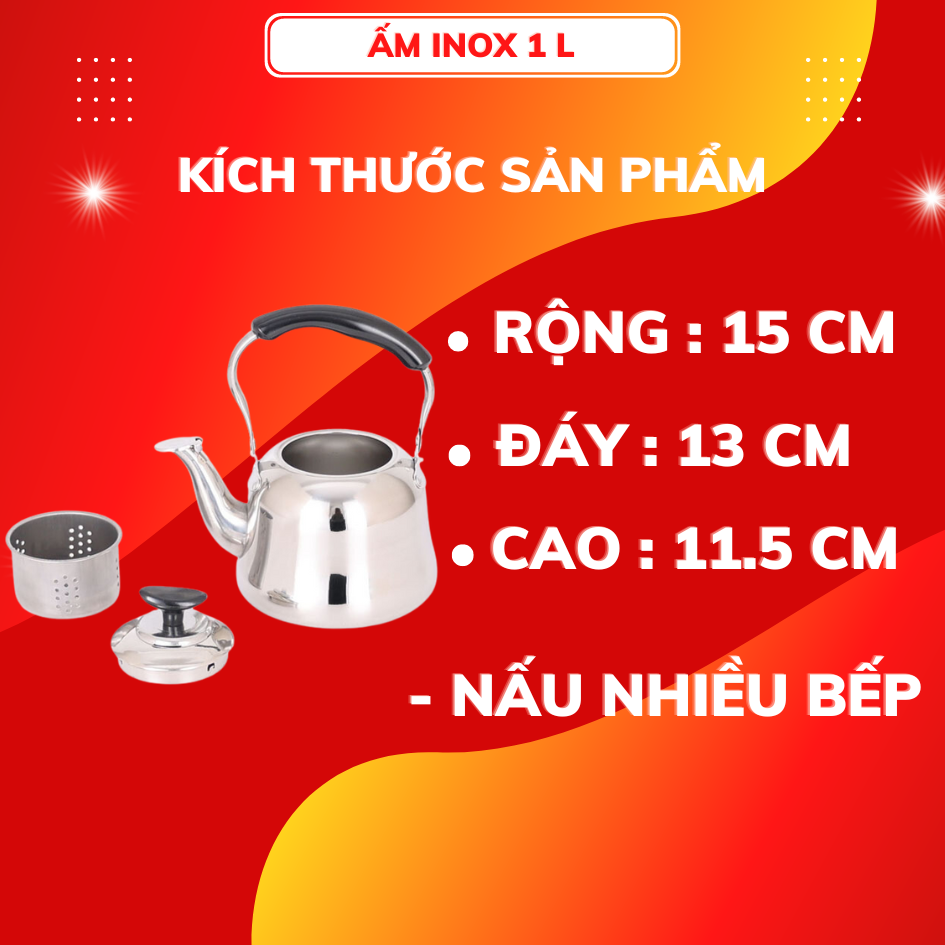 Ấm inox đun nước 2L lớn dung tích dung tích quai xách bọc chống nóng dùng được bếp từ cao cấp