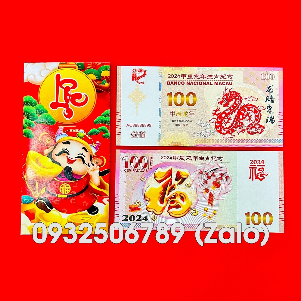 [SIÊU RẺ] tiền Lưu Niệm Hình Con Rồng Thìn Macao 100 Phát Hành Giao Số Ngẫu Nhiên, Lì Xì Tết Phong Thuỷ May Măn