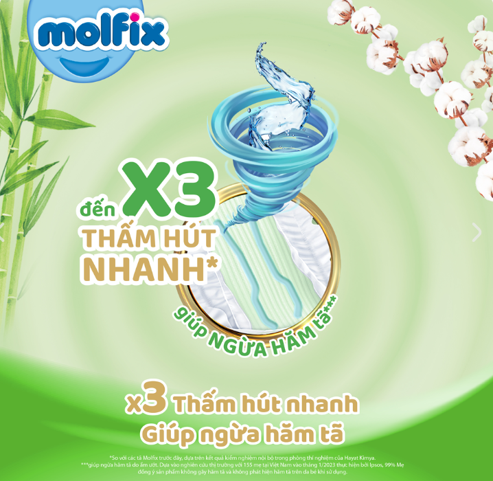 combo 3 gói Tã dán Molfix size S 30+4 miếng (tổng 102 miếng)