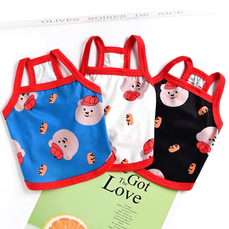 áo 2 dây in bear đội nón đỏ cho chó mèo - T3 PETS SHOP