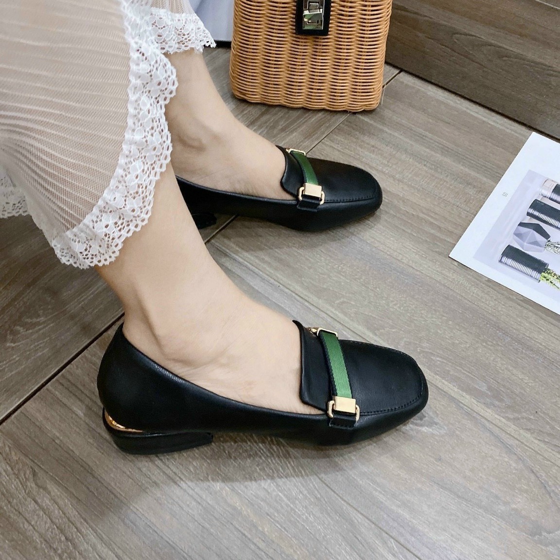 Giày nữ giày moka da lì cao cấp