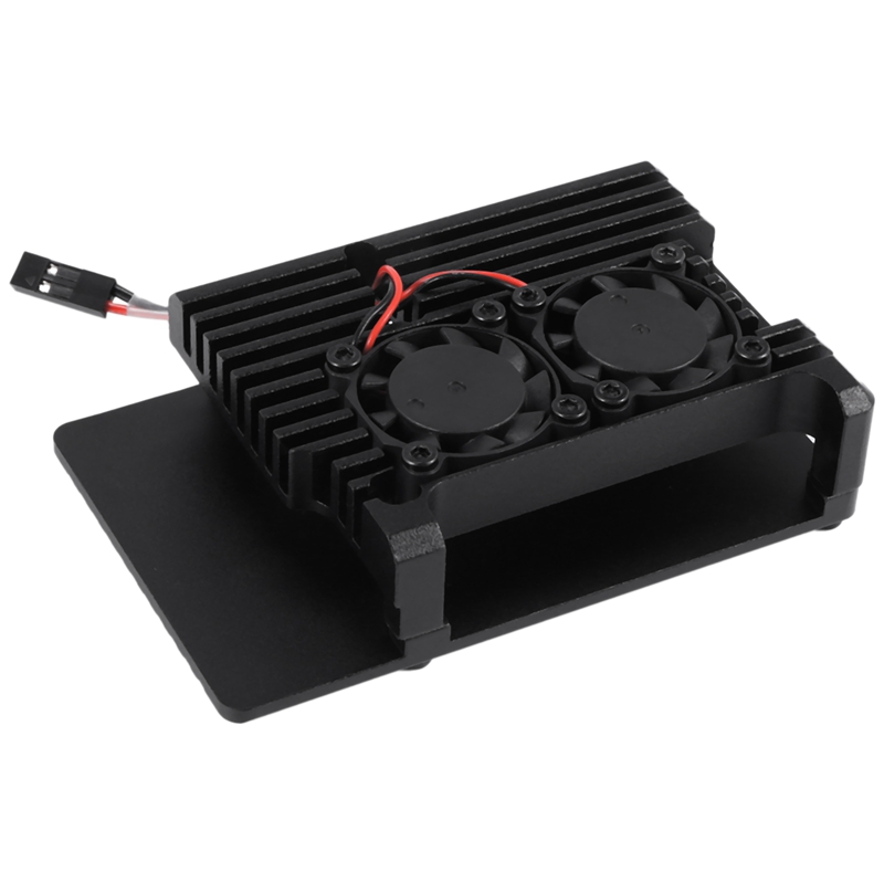 for Raspberry Pi 4 Aluminum Case with Dual Cooling Fan Metal Shell Black Enclosure for Raspberry Pi 4 Model B