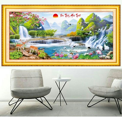 Tranh đính đá PHONG CẢNH Sơn thuỷ hữu tình VS028 kích thước 120*55cm