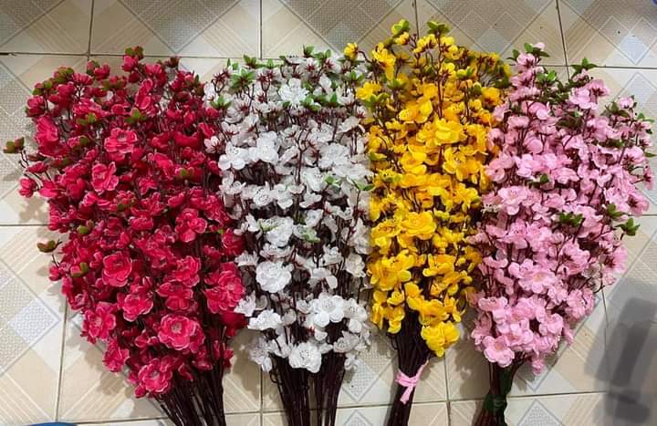 Cành hoa anh đào cao 1m trang trí- Hoa vải lụa