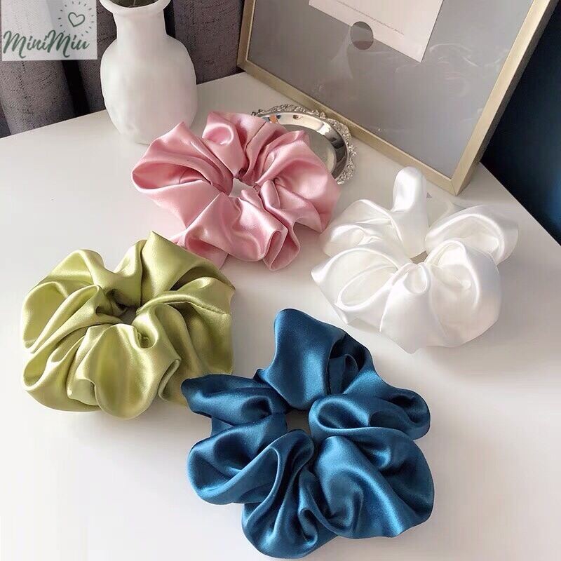 [HCM]Combo 10, 20, 30 dây cột tóc nữ, buộc tóc vải bản to Scrunchies handmade trơn phồng chất lụa, lụa satin, phi lụa cho bạn nữ và bé gái siêu cute CT26VA- MiniMiu