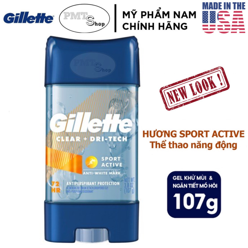 [USA] Lăn khử mùi nam Gillette Clear Gel Sport Active 107g - Mỹ nhập khẩu