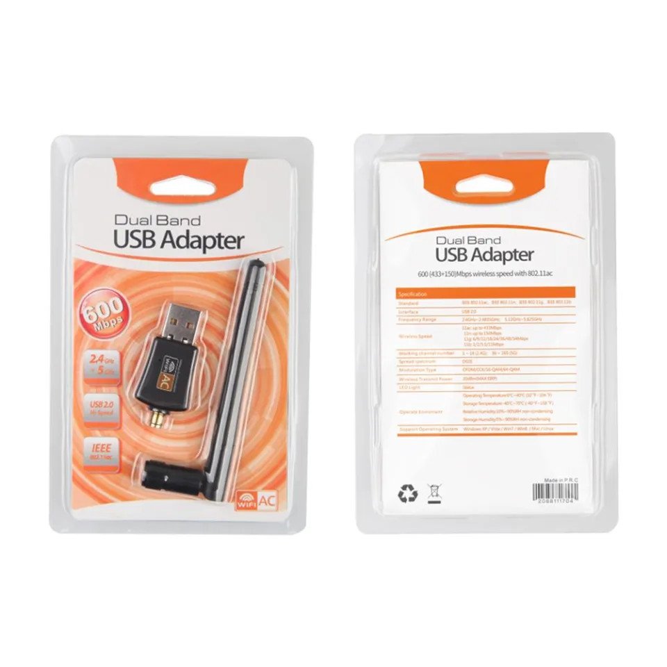 Usb thu wifi 5ghz băng tần kép 600mbps có ăng ten 802.11ac tự nhận driver không cần cài đặt