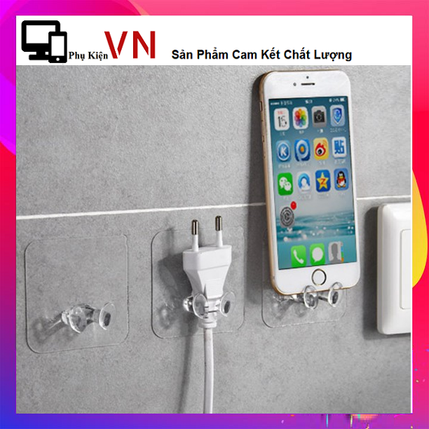 [HCM]⚡ Bộ 2 Móc Dán Tường Treo Phích Cắm Trong Suốt - Sét 2 Móc treo phích cắm điện trong suốt dán tường chịu lực tốt ⚡