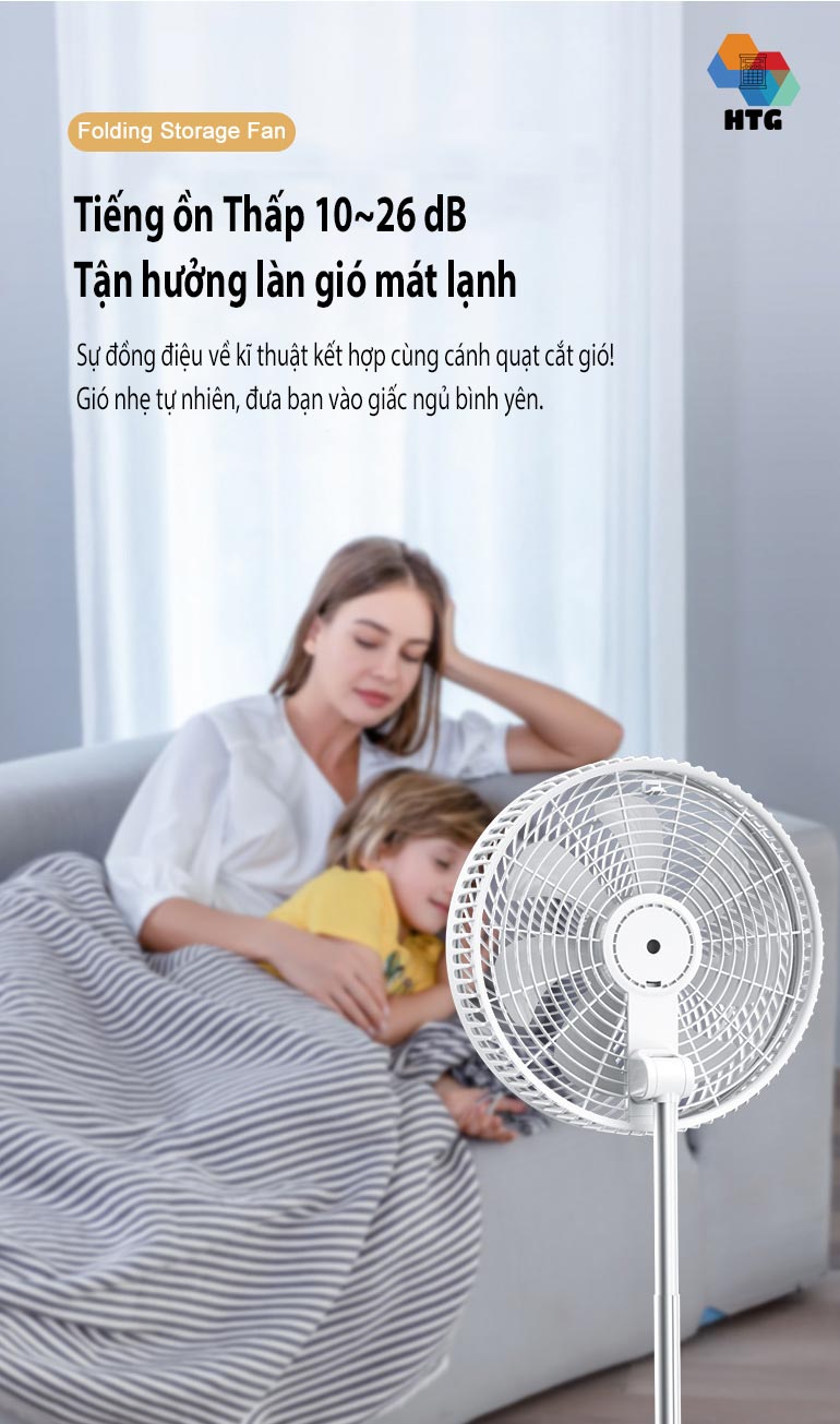 Quạt điện gia đình không dây gấp gọn đa năng,siêu mát, có hẹn giờ, 8 cấp độ gió, có remote HTGP30