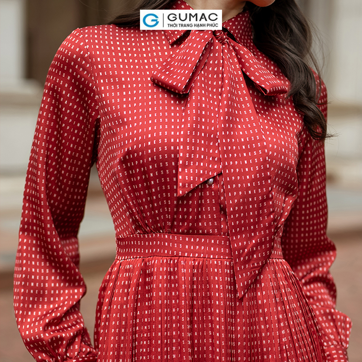 Đầm nữ dập ly buộc nơ thời trang GUMAC DD06042