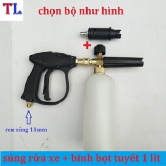 Bình Phun Bọt Tuyết+Súng Xịt Rửa Xe Cho Máy Rửa Xe (súng ren 14mm + bình bọt tuyết 1 lít )
