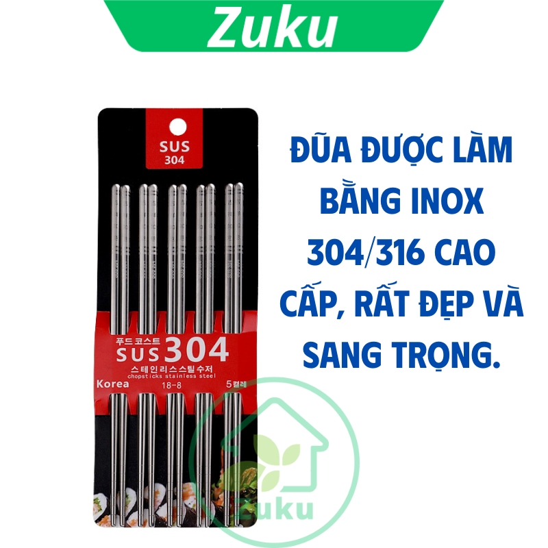 Đũa inox vuông chống trượt, đũa ăn cơm cao cấp, set 5 đôi