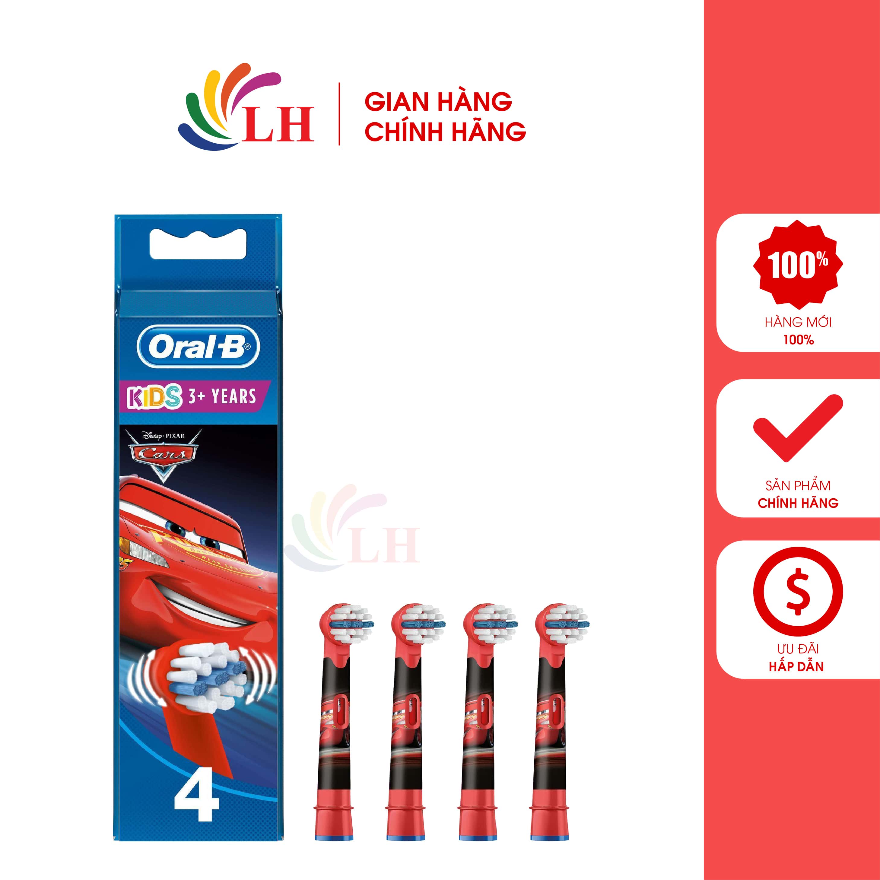 Đầu bàn chải thay thế bàn chải điện trẻ em Oral-B Disney Cars - Thiết kế phù hợp với bé trai, lông bàn chải mềm mại bảo vệ nướu