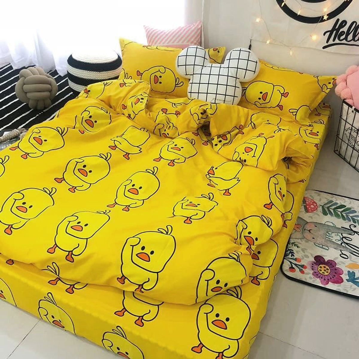 Set 4 Chăn Phao Cotton Poly VỊT VÀNG đáng yêu,dễ thương