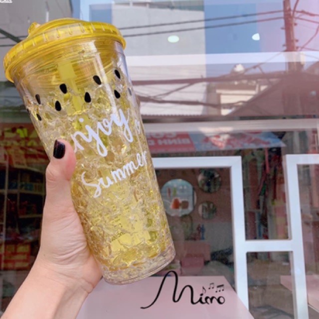 Bình nước 2 lớp làm mát 650ml kèm ống hút