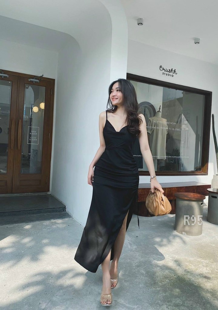 Đầm 2 dây cổ đỗ-ZU#damnu
