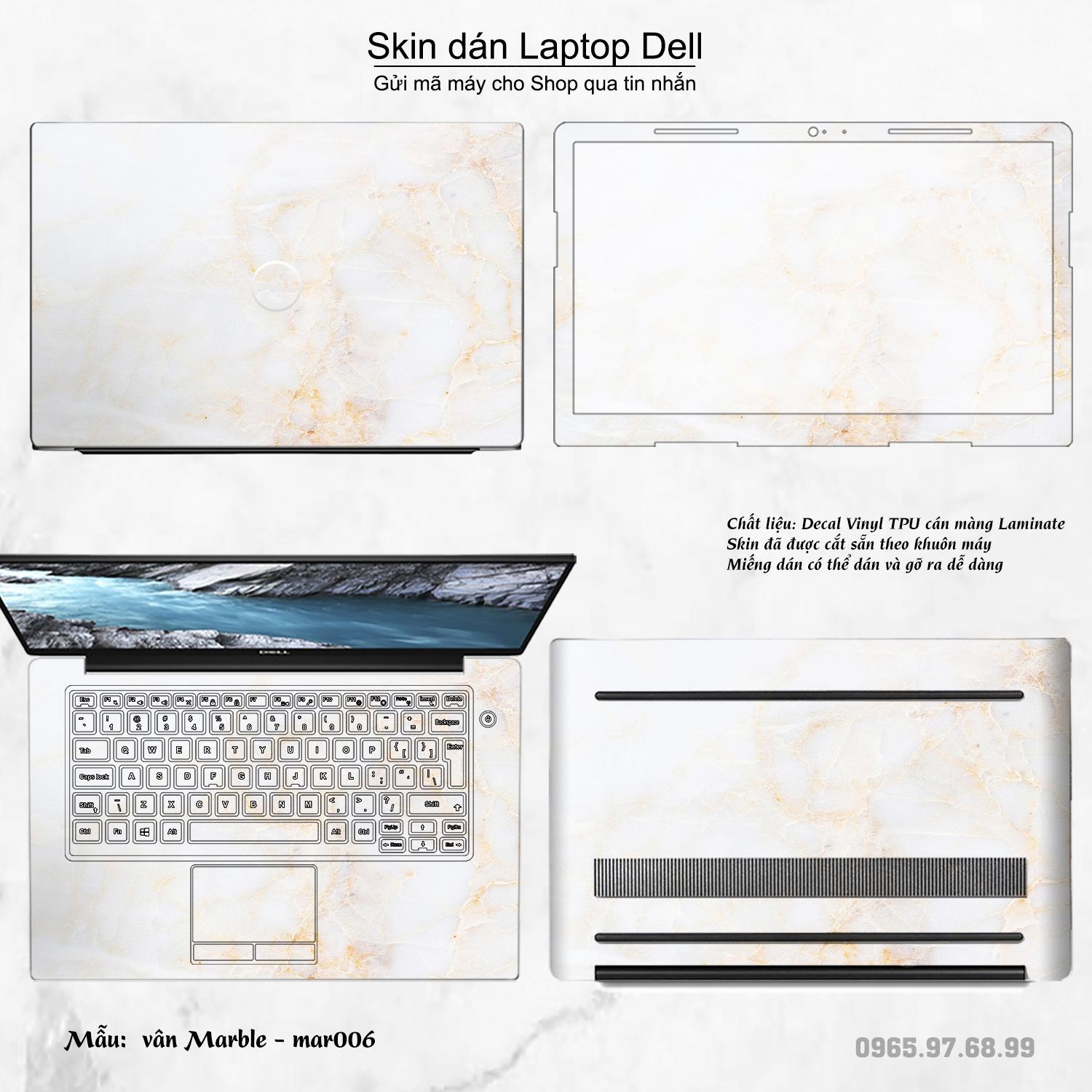 Decal Skin dán Laptop Dell mẫu vân Marble (inbox mã máy cho shop)