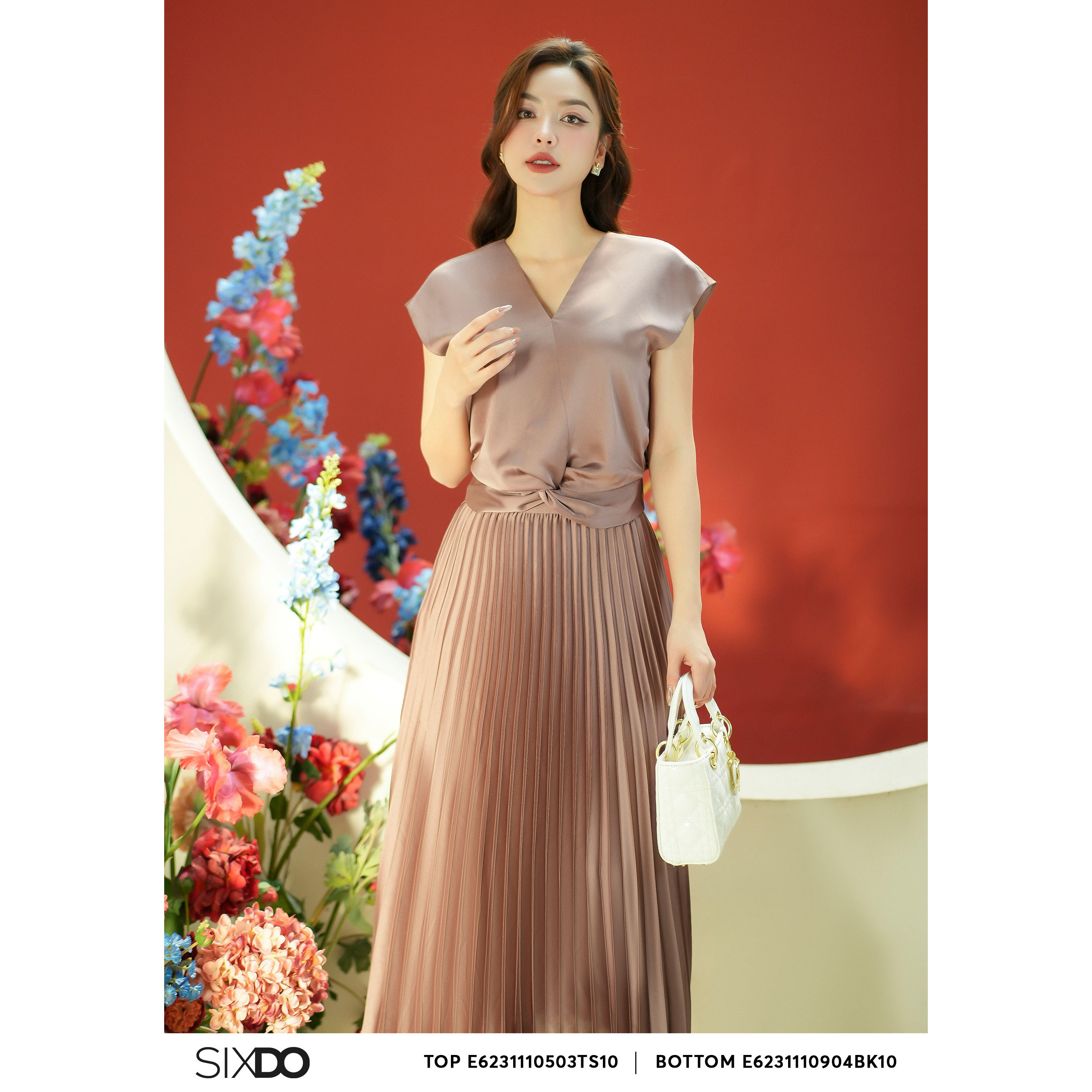 Chân váy lụa xếp ly SIXDO (Pleated Silk Midi Skirt)