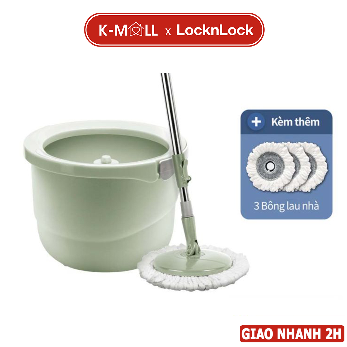 Bộ cây lau nhà locknlock xoay tay xoay 360 độ tặng kèm 3 bông lau hpp345s2 etm498mits2 - k-mall