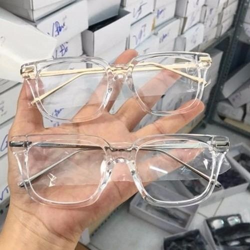 Mắt Kính Gọng Nhựa Trong Form Chữ Nhật Chân Nhiễn Màu Bạc (kính+khăn+ bao da)