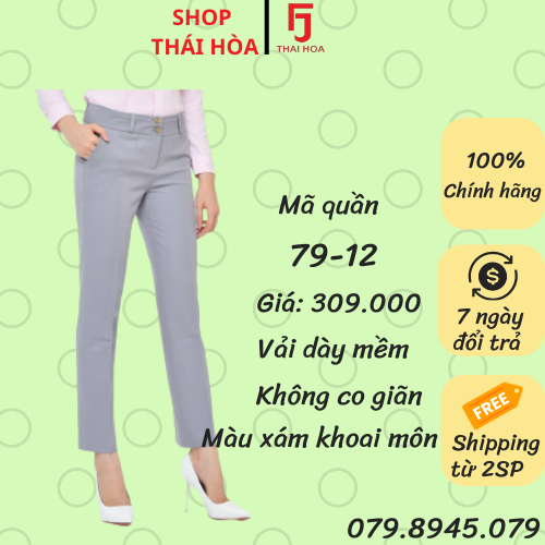 Quần tây Thái Hòa đứng form vải không co  màu xám khoai môn 79-12