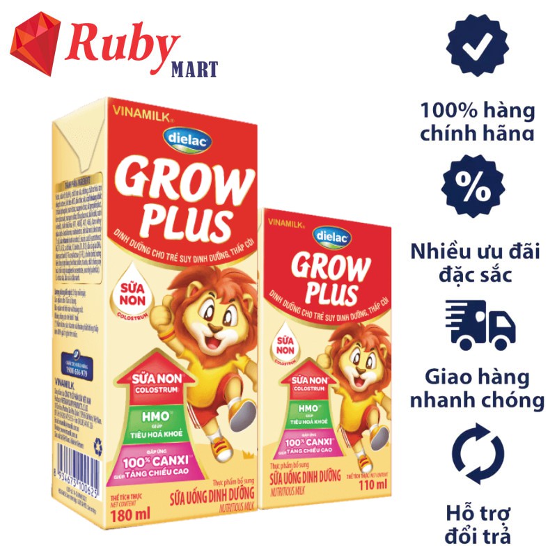 Thùng sữa bột pha sẵn Dielac Grow Plus Đỏ Sữa Non 180ml (48 hộp)-hsd Mới