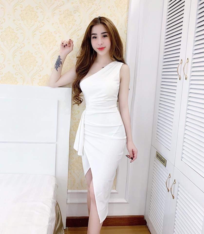 Đầm BODY Nữ lệch vai có mút ngực (chất uni)