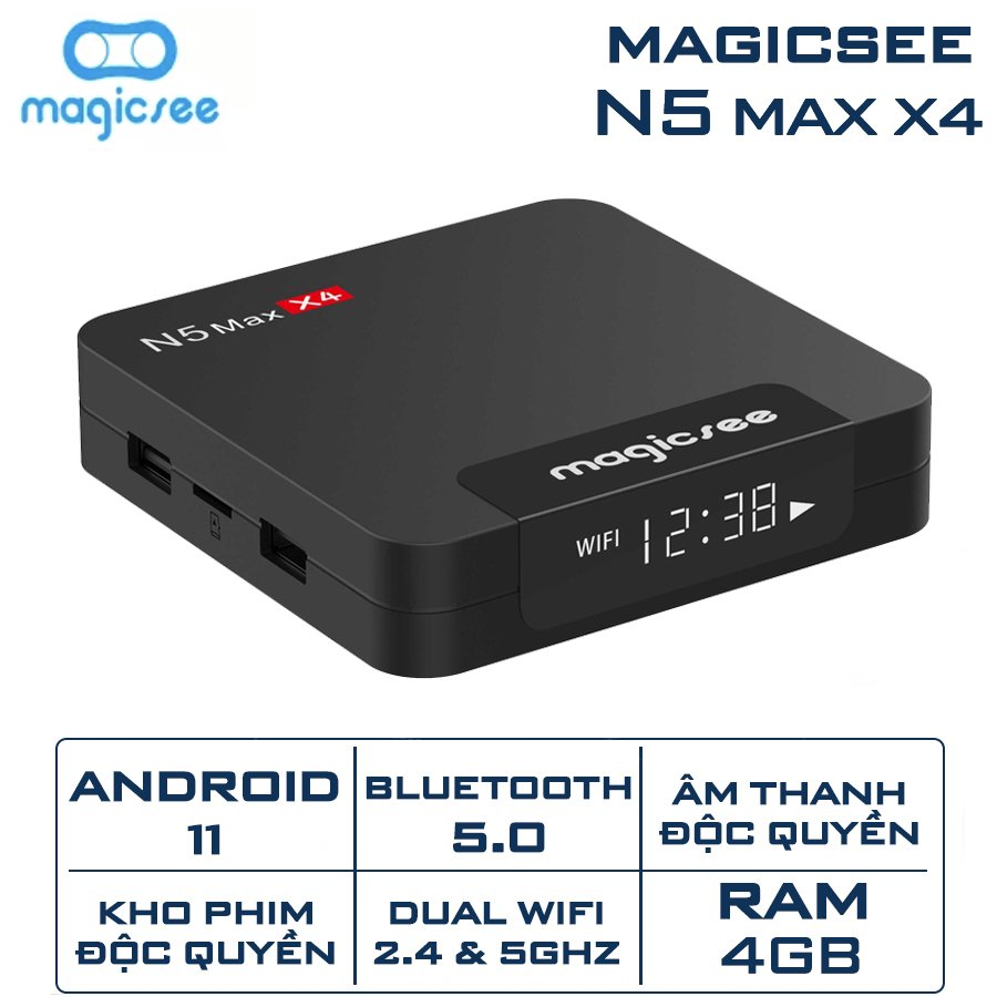 Android tivi box Magicsee N5 max chip S905X4, Phiên bản 2022 - Ram 4GB, Rom 32GB, Android 11 - Có Remote Giọng Nói