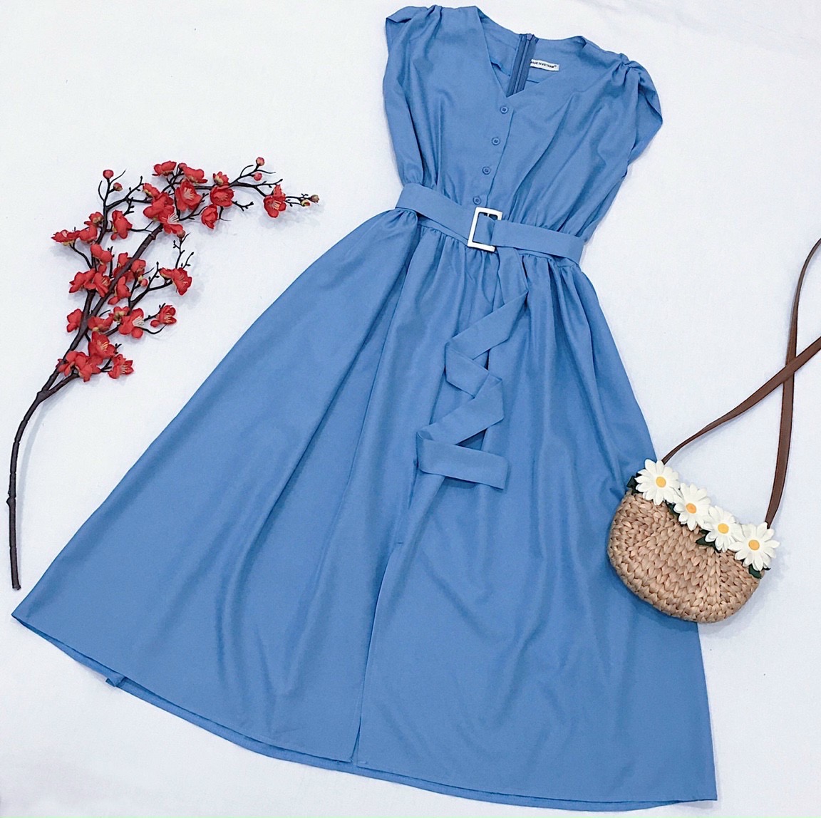 Đầm tay con kèm belt 2 màu