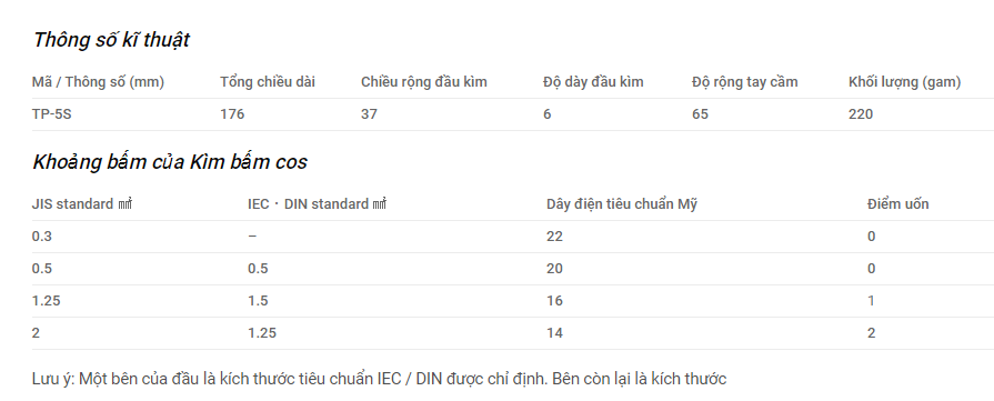 [HCM]Kìm bấm cos TP-5S Tsunoda Nhật Bản