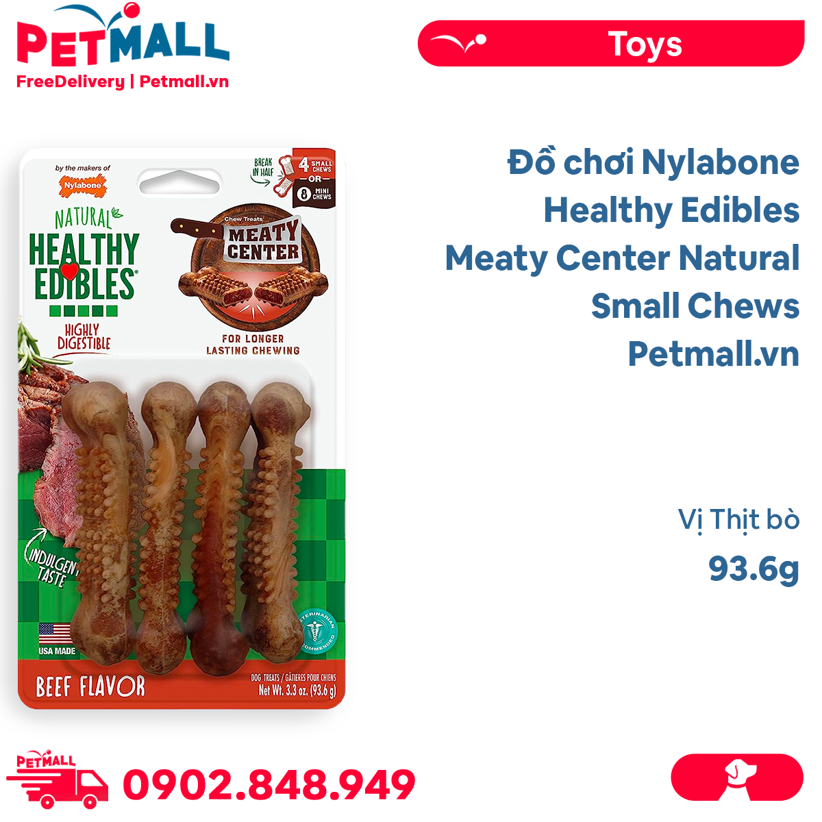 Đồ chơi Nylabone Healthy Edibles Meaty Center Natural Small Chews 93.6g