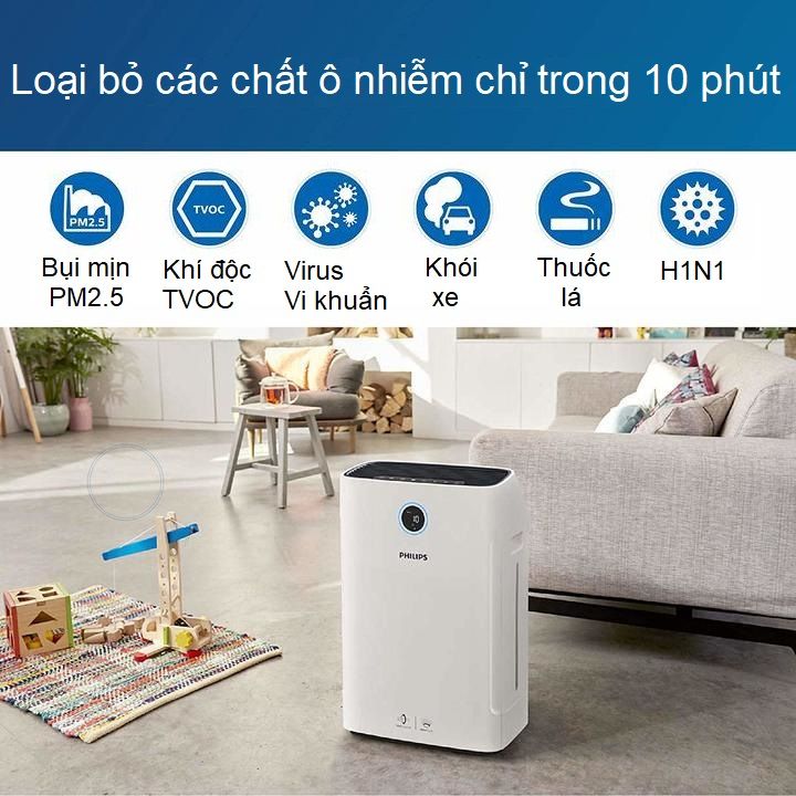 Máy lọc không khí, tạo ẩm 2 trong 1 thương hiệu nhập khẩu Philips AC2726/00 sử dụng cảm biến chất lượng không khí 4 màu, kết hợp hai công nghệ VitaShield và Nanocloud (Bảo hành 12 tháng)
