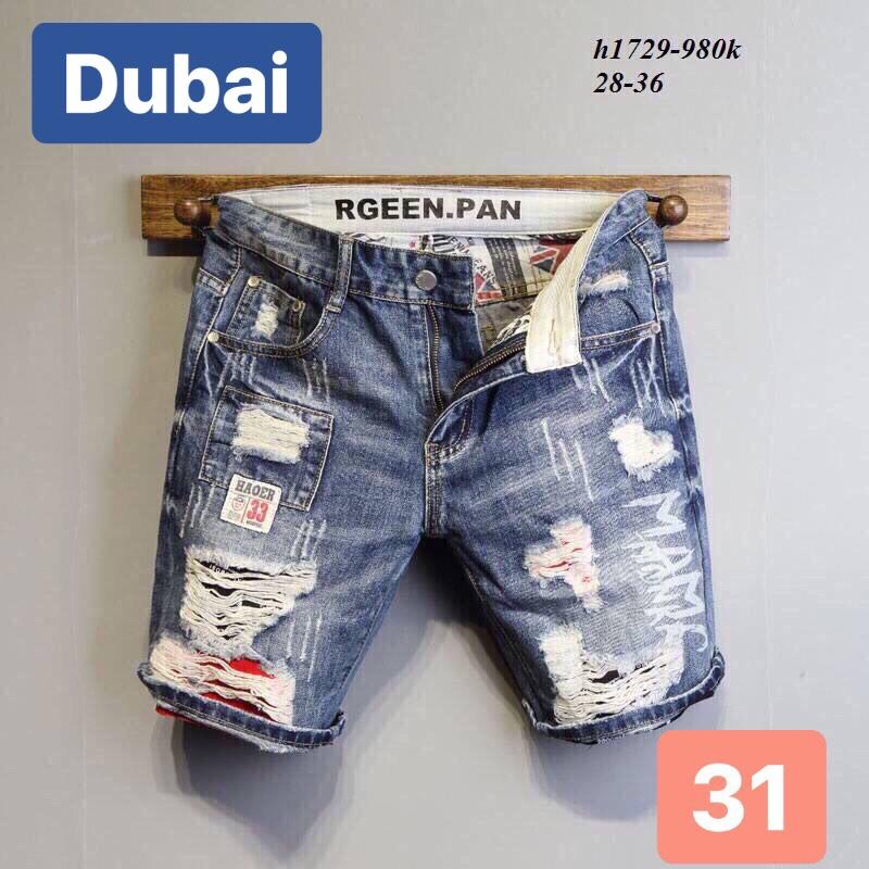 QUẦN SHORT SỌT LỬNG NGỐ CHẤT BÒ JEAN NAM XANH LỬNG LÓT VẢI ĐỎ CAO CẤP - DUBAI FASHION