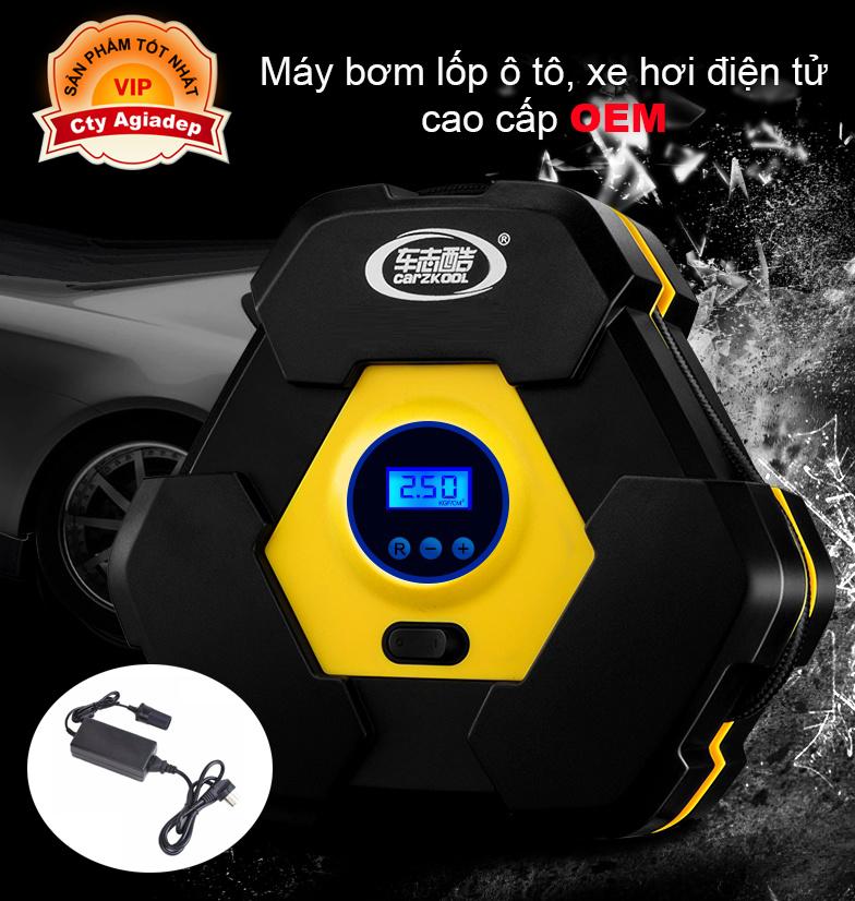 Bơm oto xe hơi xe máy (Lục giác - Tự ngắt) + Adapter để cắm điện trong nhà hay oto đều được
